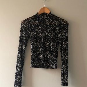 Floral black mesh top